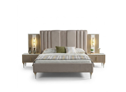 Schlafzimmer 3tlg. Bett + Nachttische Möbel Set elegant