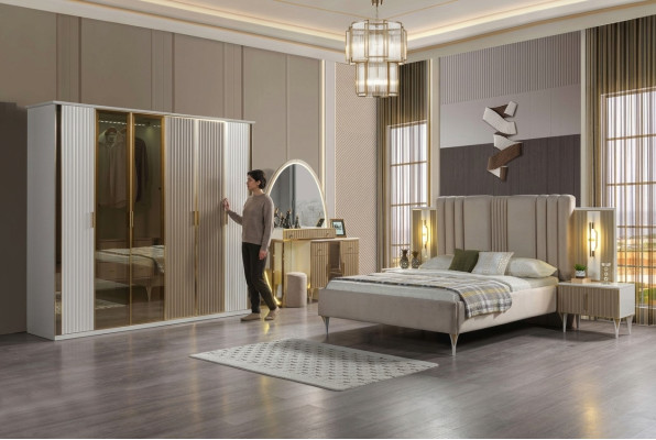 Bett mit Nachttischen Schlafzimmer Set 6-teilig modern