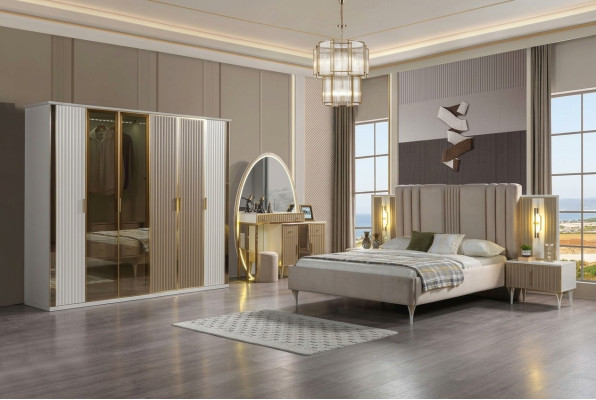 Bett mit Nachttischen Schlafzimmer Set 6-teilig modern