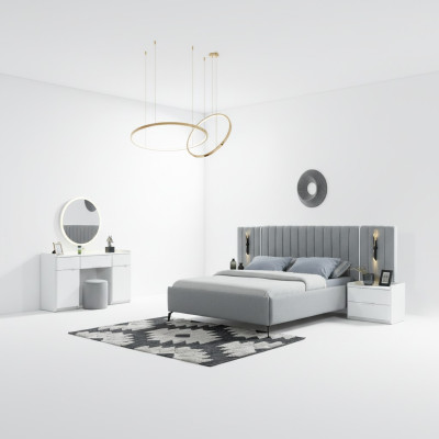 Schlafzimmer 5tlg. Bett + 2 Nachttische Möbel Set elegant