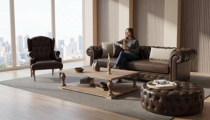 Sofa, Sessel und Puff stilvolles Design. Echte Gemütlichkeit