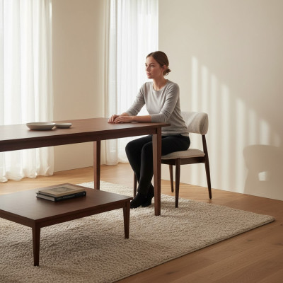 Beiger Holz-Textil Stuhl im eleganten Design
