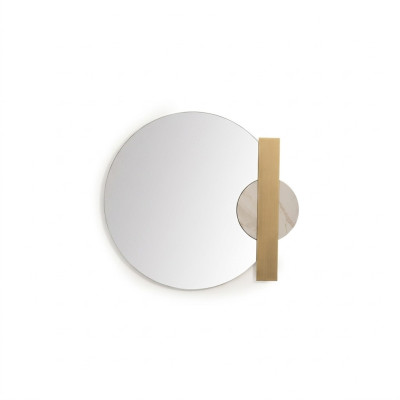 Eleganter transparenter Spiegel aus Glas und Holz in Goldoptik