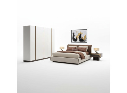 Elegantes Schlafzimmer Set aus Holz und Textil in Braun