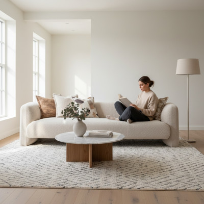 Elegantes Beiges Stoffsofa für Wohnzimmer und Flur