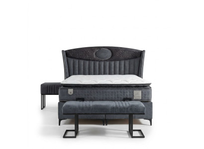 Elegantes graues Bett mit Matratze aus Textil und Holz