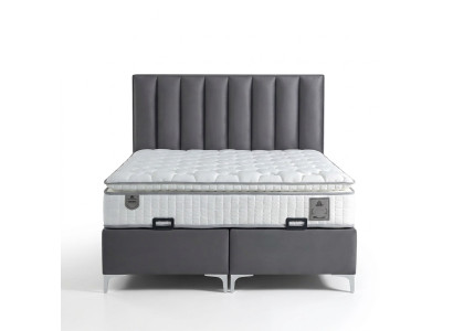 Elegantes graues Bett mit Matratze aus Textil und Holz