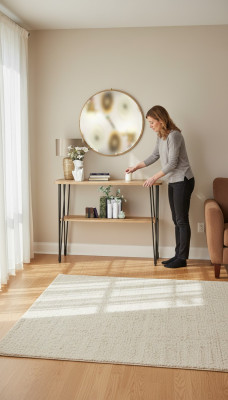 Konsolentisch mit Spiegel aus Holz in Braun, eleganter Design