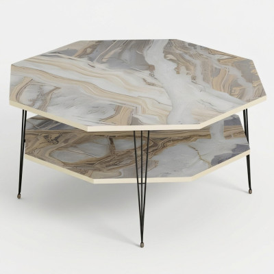 Moderner Mehrfarbiger Couchtisch aus Holz und Edelstahl