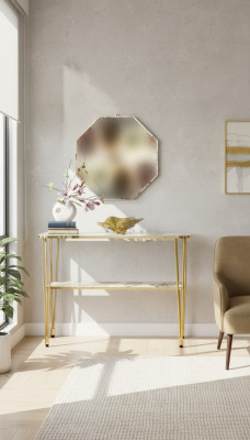 Konsolentisch mit Spiegel aus Edelstahl und Glas in Weiß elegant