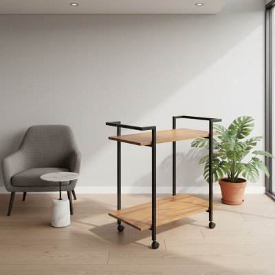 Eleganter Servierwagen aus Holz in Braun mit Edelstahlakzenten