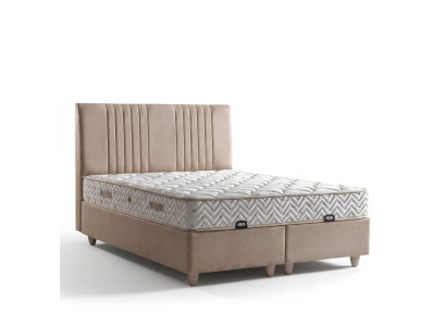 Elegantes Bett mit Matratze in Beige aus Textil und Holz