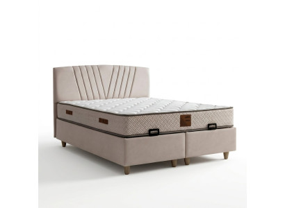 Elegantes Bett mit Matratze in Beige aus Textil und Holz