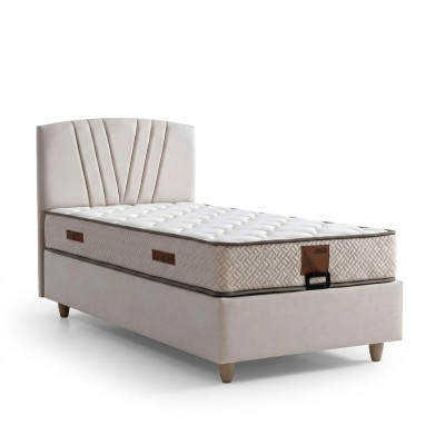 Elegantes Bett mit Matratze aus Textil in Beige