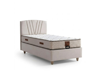 Elegantes Bett mit Matratze aus Textil in Beige