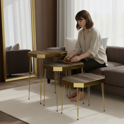 Holz Beistelltisch in Grau modern elegant für Wohnzimmer