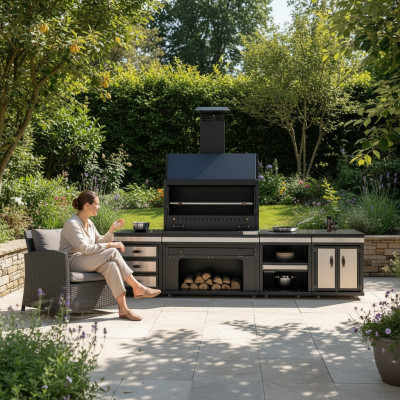 Außenküche aus Edelstahl in Schwarz für Garten und Terrasse