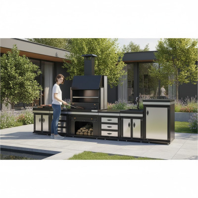 Außenküche in Schwarz aus Edelstahl für Garten und Terrasse