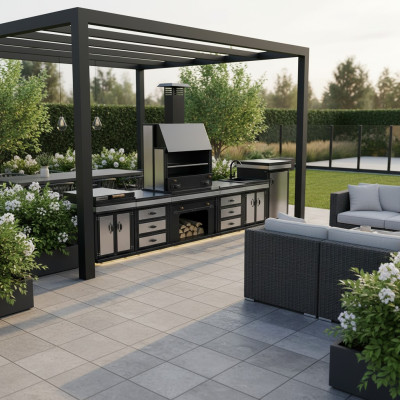 Außenküche in Schwarz aus Edelstahl für Garten und Terrasse