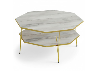 Eleganter grauer Couchtisch aus Holz mit Edelstahl in modernem Stil