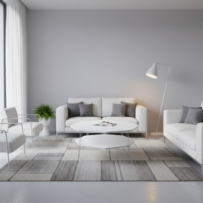 Moderner weißer Couchtisch aus Holz mit Edelstahlrahmen