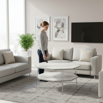 Moderner grauer Couchtisch aus Holz mit elegantem Design