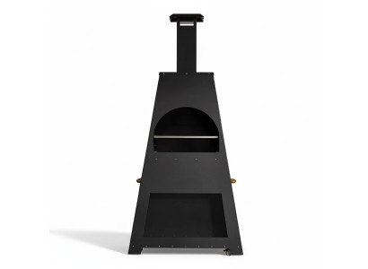 Schwarz Holz Grillkamin im eleganten Design für den Garten