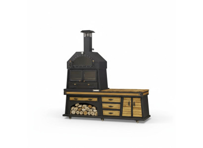 Elegante Außenküche aus Holz und Edelstahl in Schwarz