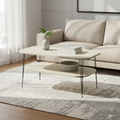 Eleganter Beigefarbener Couchtisch aus Holz mit modernem Design