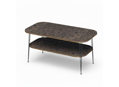 Moderner brauner Couchtisch aus Holz mit Edelstahlakzenten