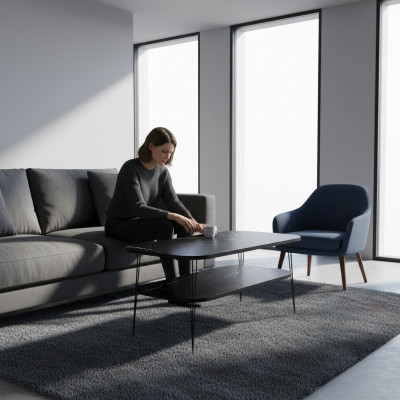 Eleganter schwarzer Couchtisch aus Holz für modernes Wohnzimmer