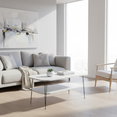 Moderner weißer Couchtisch aus Holz mit Edelstahl-Design