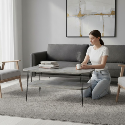 Moderner grauer Couchtisch aus Holz mit stilvollem Design