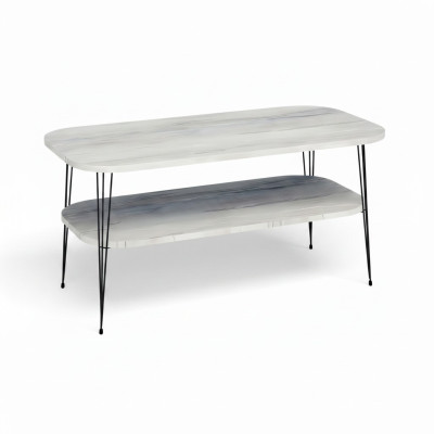 Moderner grauer Couchtisch aus Holz mit Edelstahl-Design
