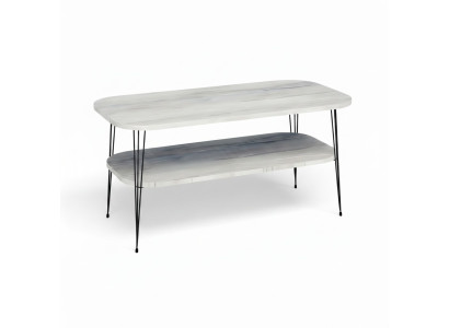 Moderner grauer Couchtisch aus Holz mit Edelstahl-Design