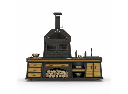 Außenküche in Schwarz aus Holz und Edelstahl modern