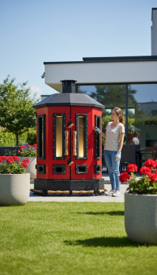 Roter Gartenofen aus Edelstahl für Terrasse und Garten