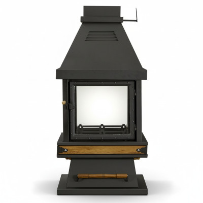 Schwarzer Edelstahl-Holz Kamin modern stilvoll