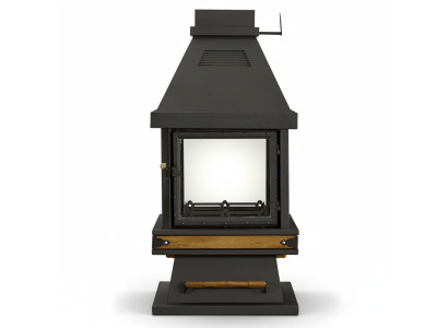 Schwarzer Edelstahl-Holz Kamin modern stilvoll