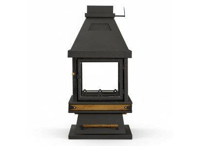 Eleganter schwarzer Edelstahl-Holz-Kamin in modernem Design
