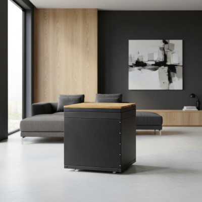 Außenküchenmodul in Schwarz aus Holz und Edelstahl für Gartenküche