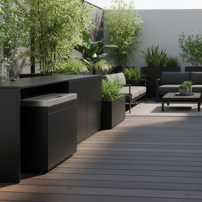 Elegantes Außenküchenmodul aus Edelstahl in Schwarz für Garten
