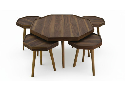 Eleganter brauner Holztischset mit Couchtisch und Beistelltischen
