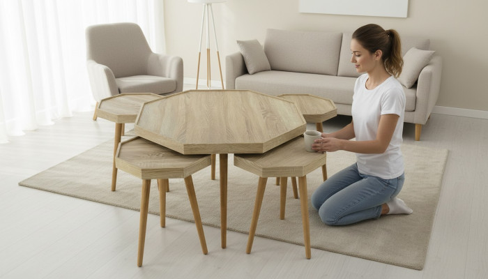 Eleganter Beistelltisch aus Holz in Beige für modernes Wohnzimmer