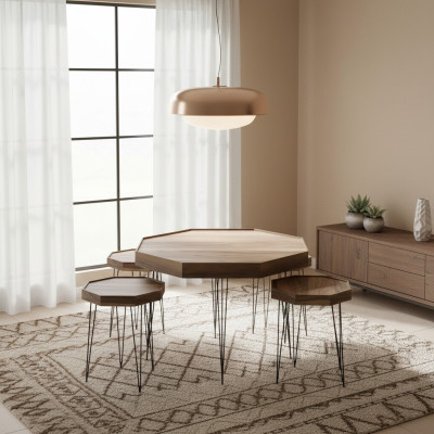 Eleganter Brauner Holz Couchtisch mit Beistelltischen im modernen Stil
