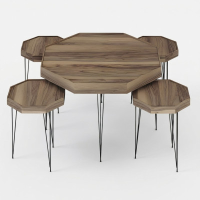 Eleganter Brauner Holz Couchtisch mit Beistelltischen im modernen Stil