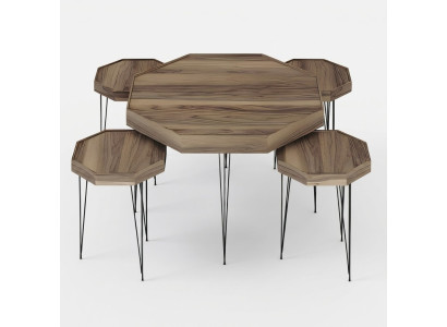 Eleganter Brauner Holz Couchtisch mit Beistelltischen im modernen Stil