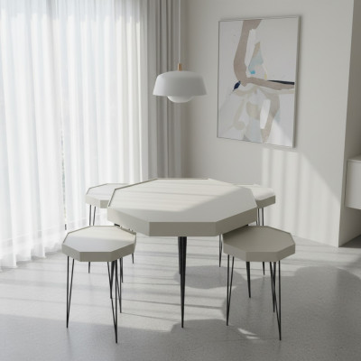 Eleganter weißer Holz-Couchtisch mit Beistelltischen im modernen Stil