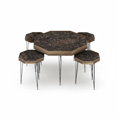 Eleganter brauner Holz-Couchtisch mit Beistelltischen im modernen Stil