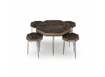 Eleganter brauner Holz-Couchtisch mit Beistelltischen im modernen Stil